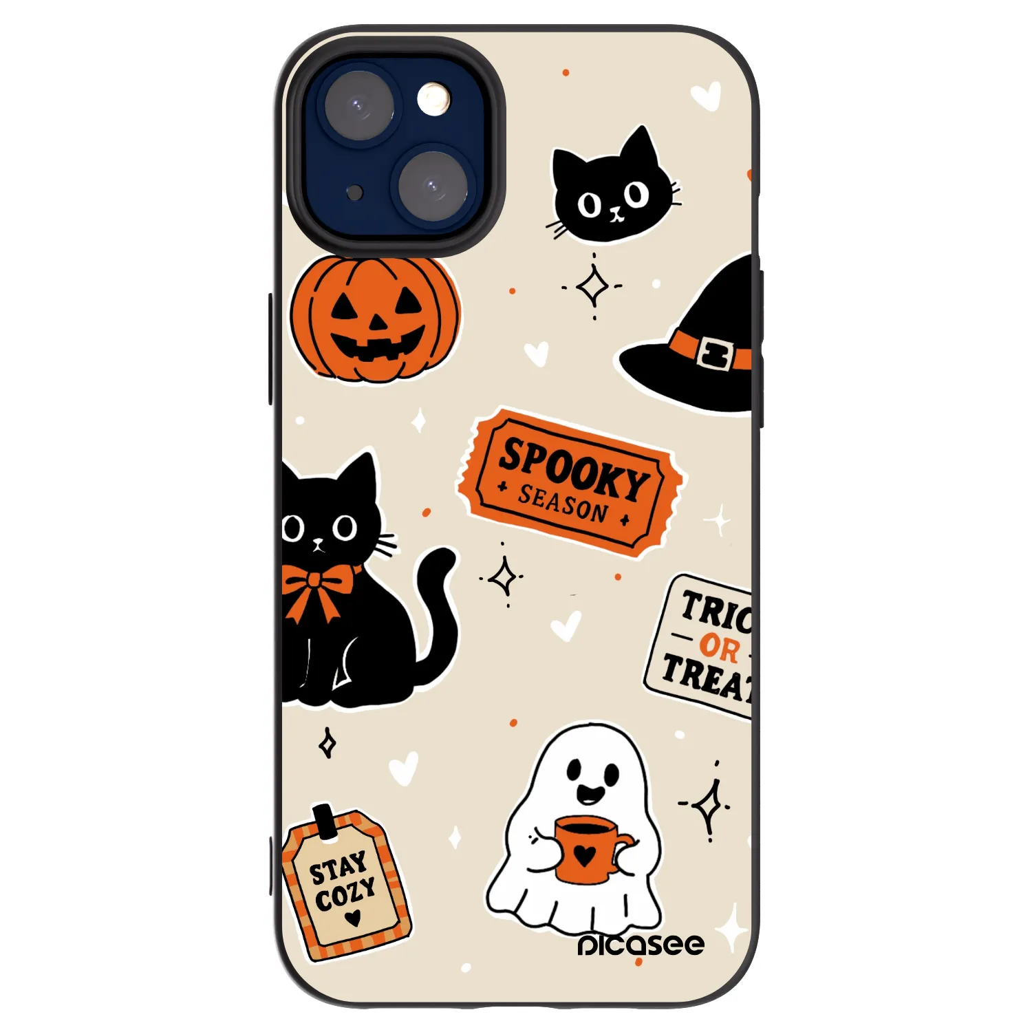 Picasee husă neagră din silicon pentru Apple iPhone 14 Plus - Halloween stickers