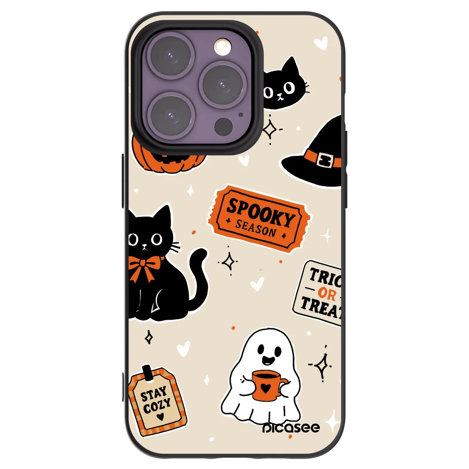 Picasee husă neagră din silicon pentru Apple iPhone 14 Pro - Halloween stickers