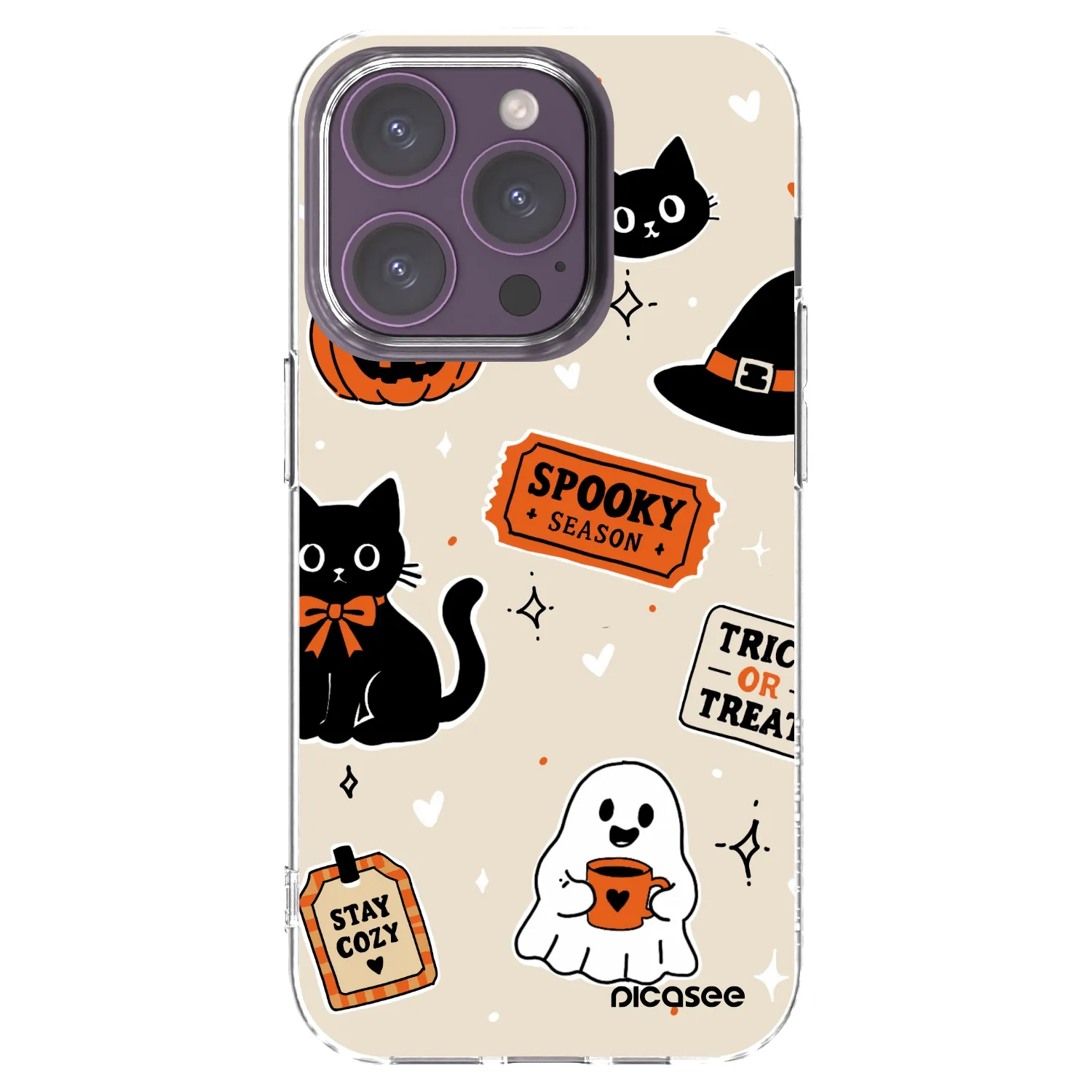 Picasee husă transparentă din silicon pentru Apple iPhone 14 Pro - Halloween stickers