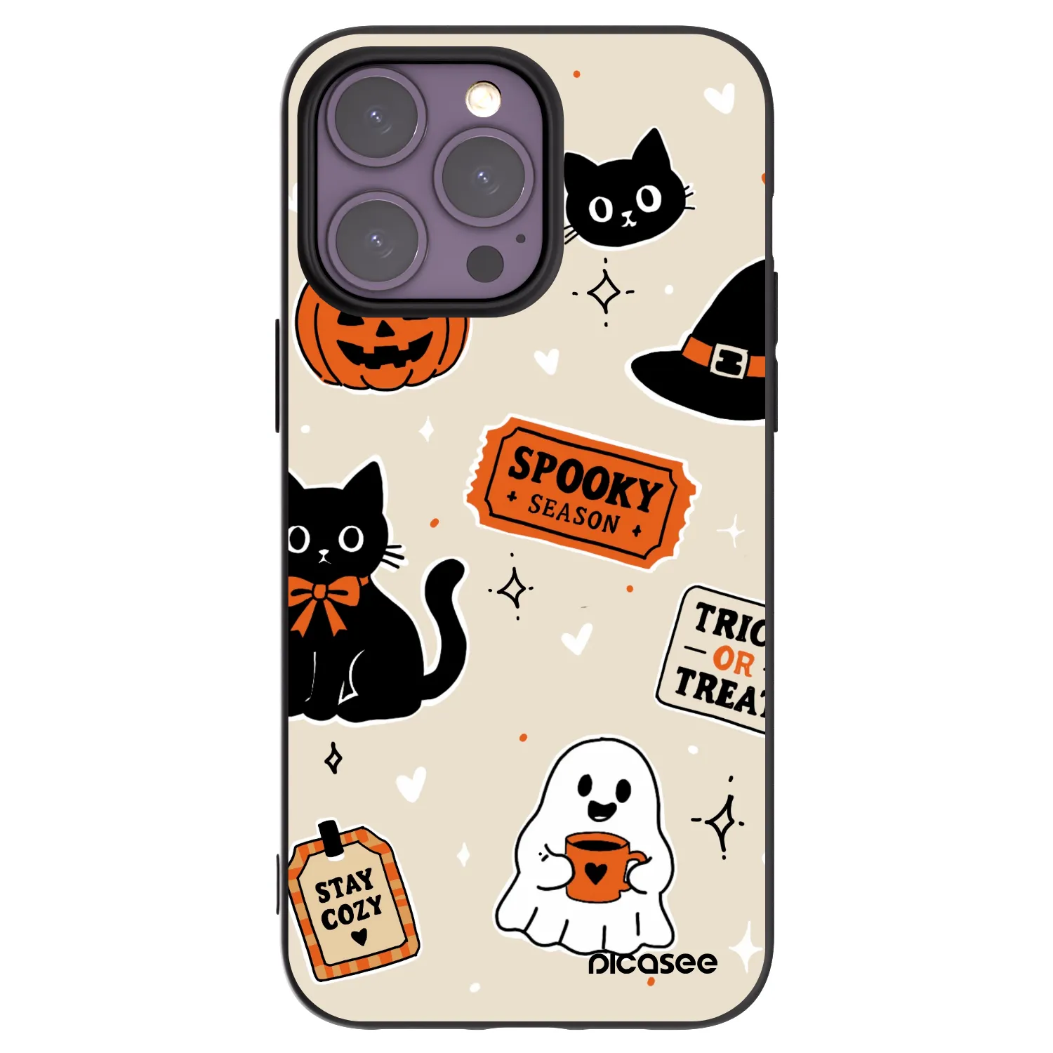 Picasee husă neagră din silicon pentru Apple iPhone 14 Pro Max - Halloween stickers