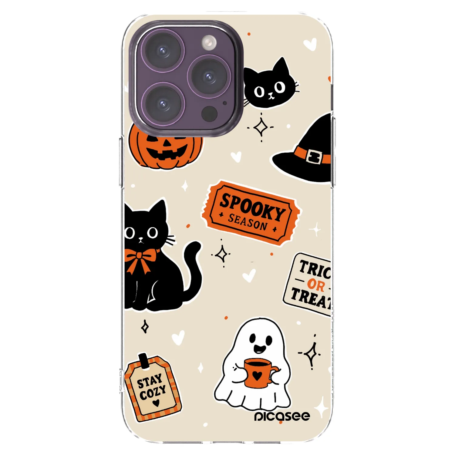 Picasee husă transparentă din silicon pentru Apple iPhone 14 Pro Max - Halloween stickers