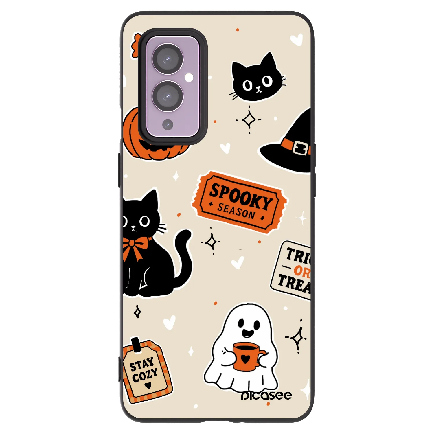 Picasee husă neagră din silicon pentru OnePlus 9 - Halloween stickers