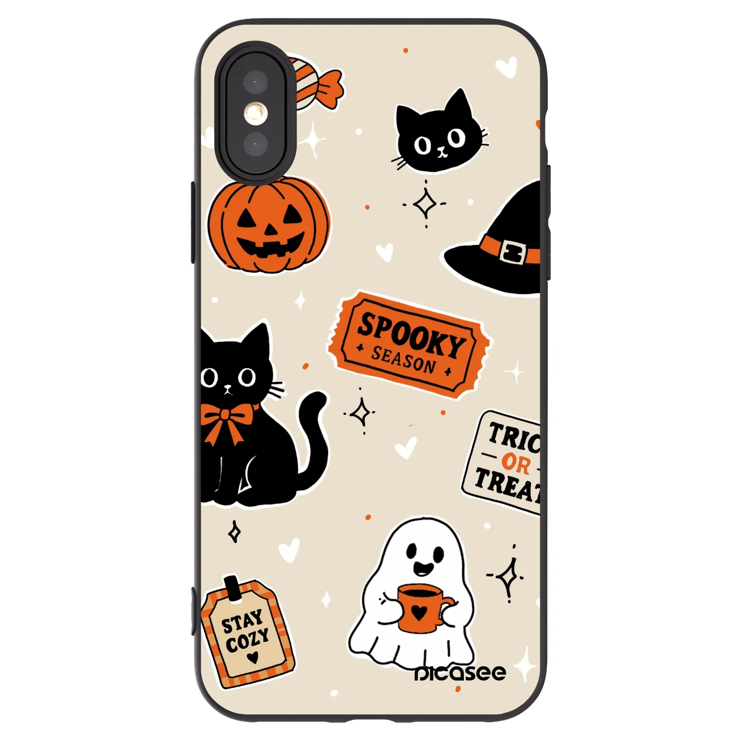 Picasee husă neagră din silicon pentru Apple iPhone X/XS - Halloween stickers