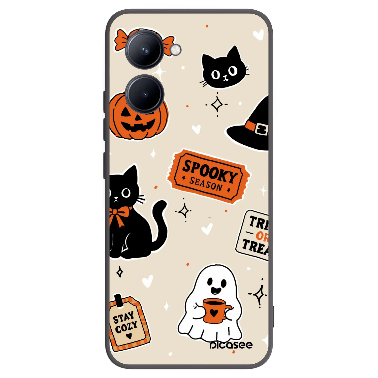 Picasee husă neagră din silicon pentru Realme C33 (2023) - Halloween stickers