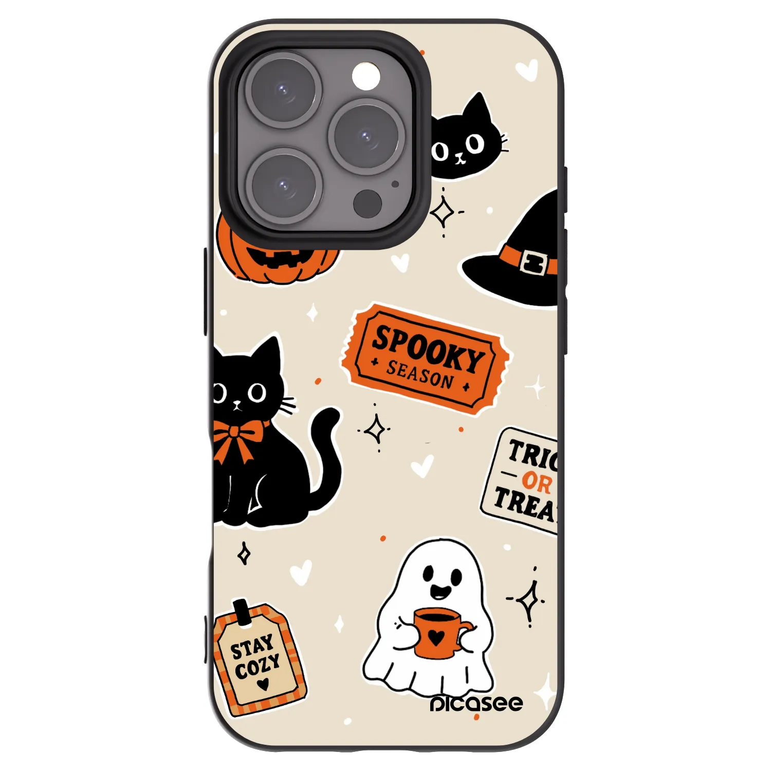 Picasee husă neagră din silicon pentru Apple iPhone 16 Pro - Halloween stickers