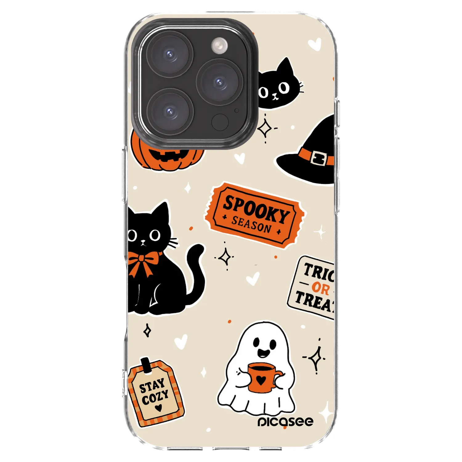 Picasee husă transparentă din silicon pentru Apple iPhone 16 Pro - Halloween stickers