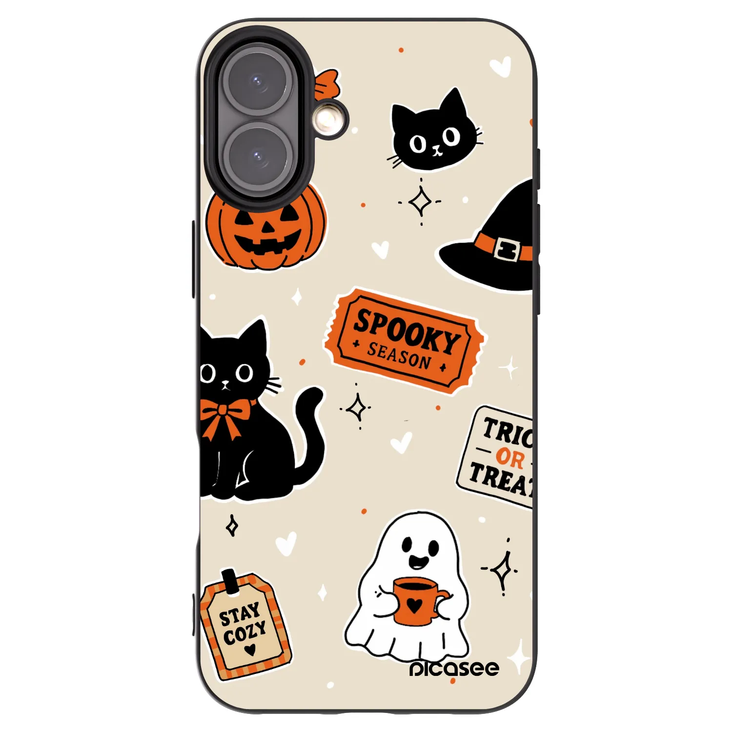 Picasee husă neagră din silicon pentru Apple iPhone 16 Plus - Halloween stickers