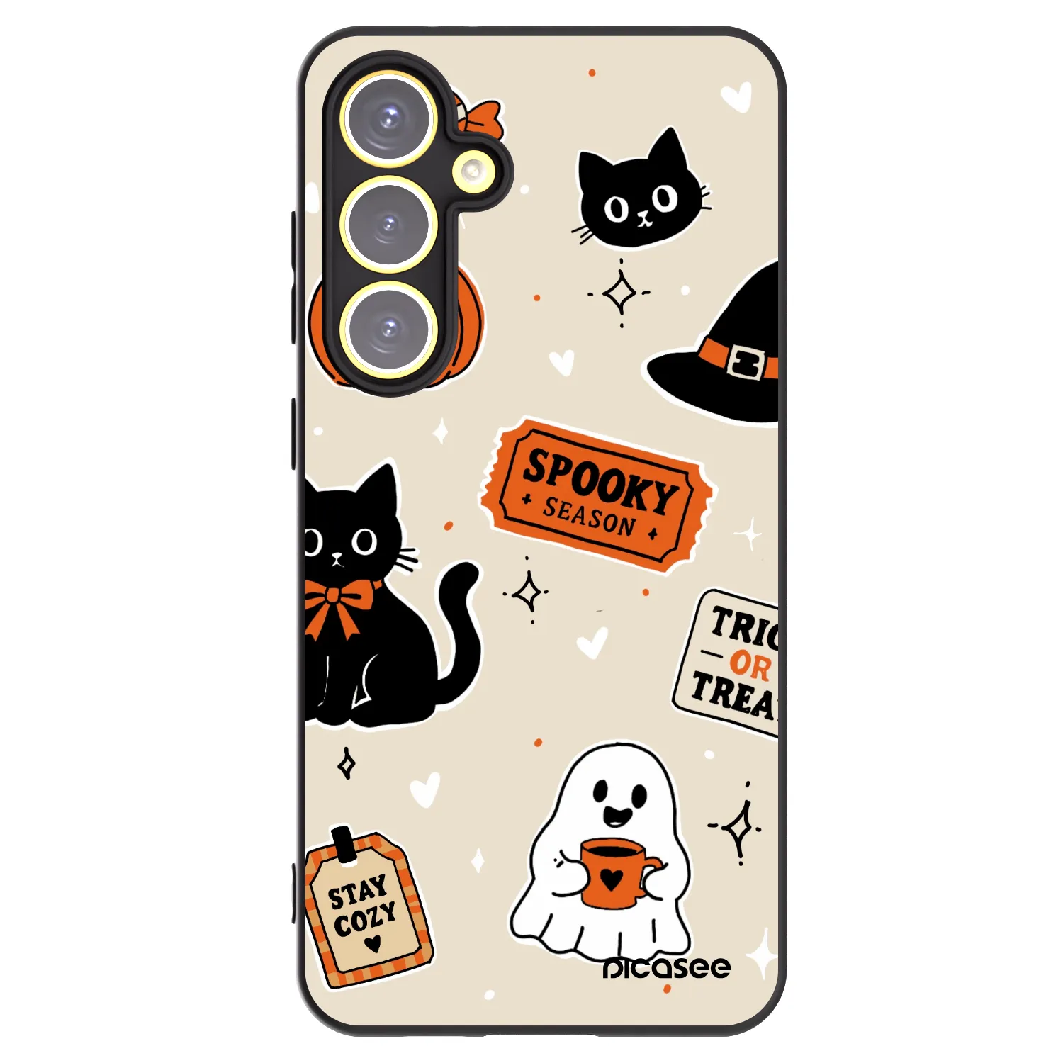 Picasee husă neagră din silicon pentru Samsung Galaxy S24 FE S721B - Halloween stickers