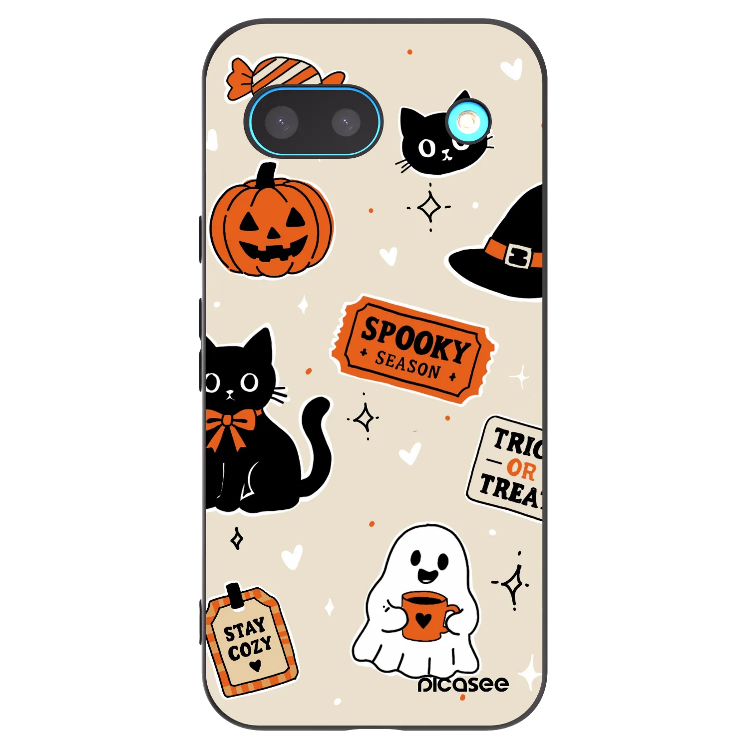 Picasee husă neagră din silicon pentru Google Pixel 8a - Halloween stickers