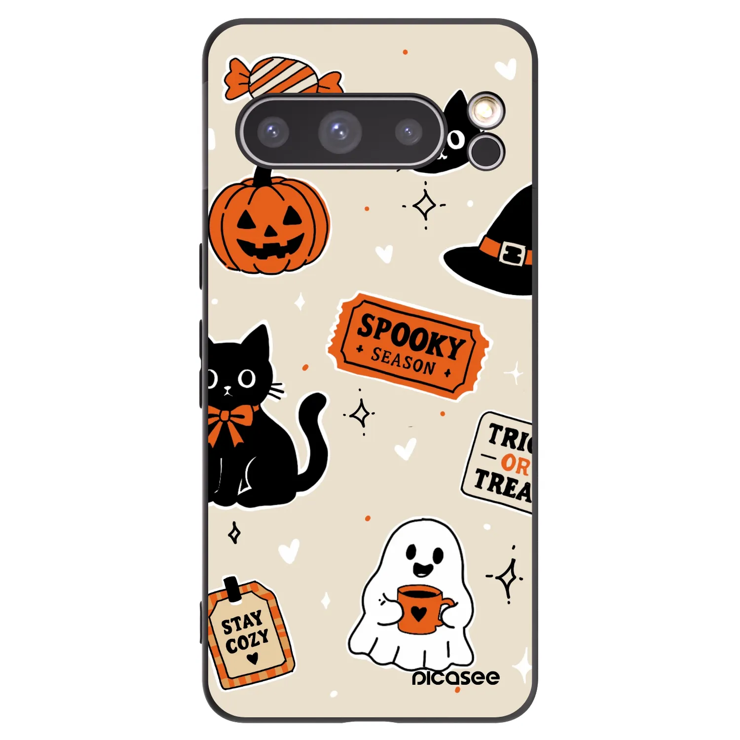 Picasee husă neagră din silicon pentru Google Pixel 8 Pro - Halloween stickers