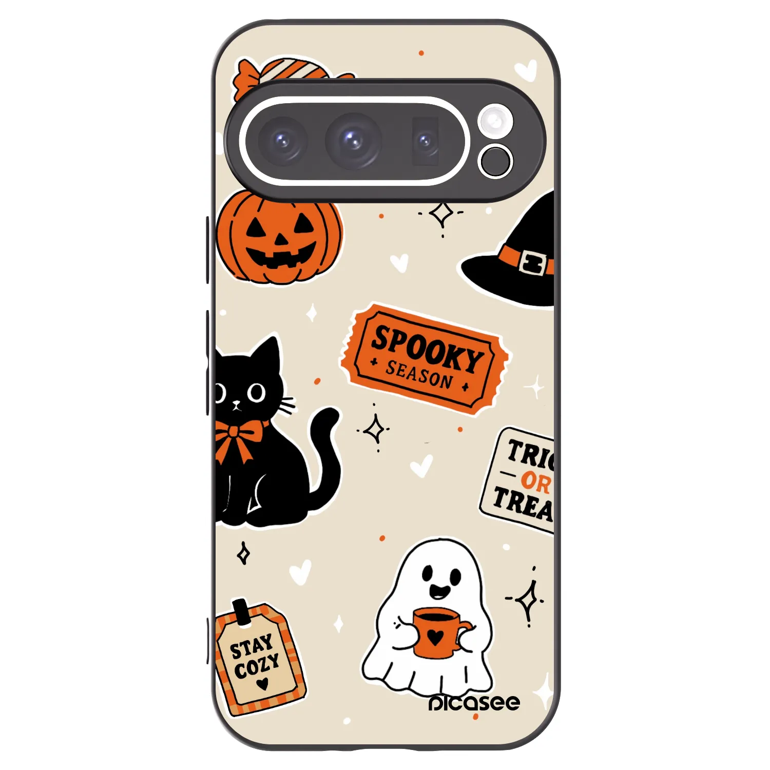 Picasee husă neagră din silicon pentru Google Pixel 9 Pro - Halloween stickers