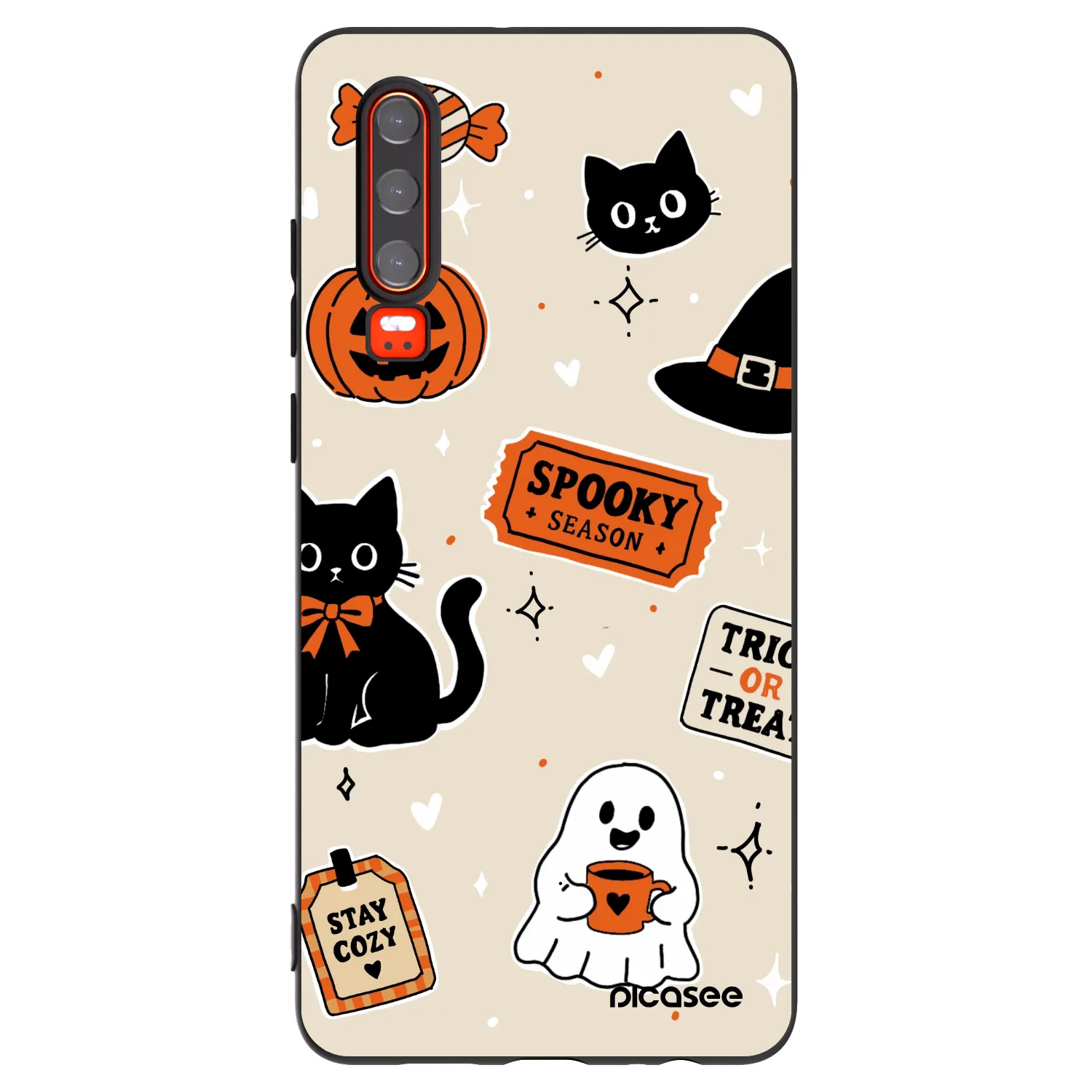 Picasee husă neagră din silicon pentru Huawei P30 - Halloween stickers