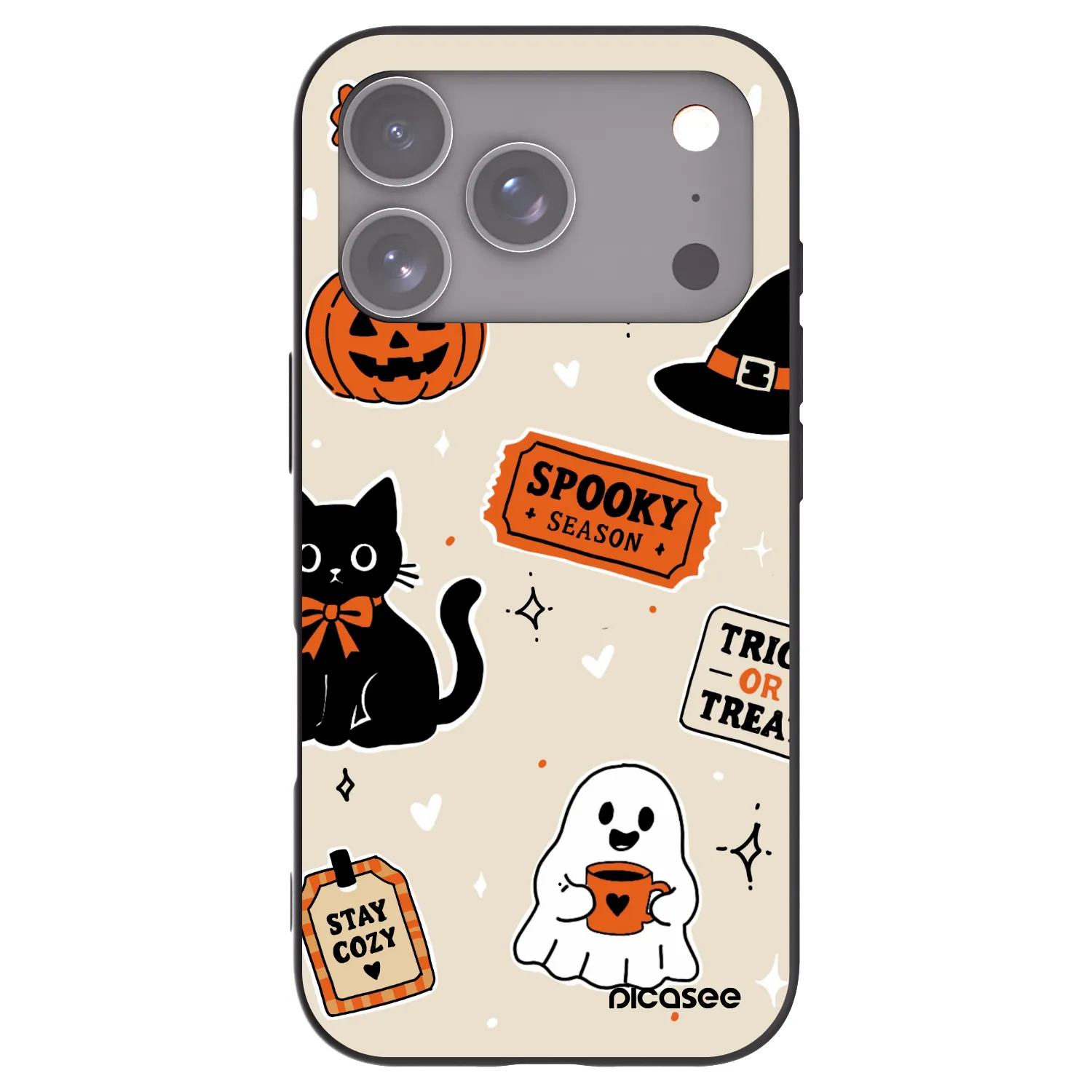 Picasee husă neagră din silicon pentru Apple iPhone 17 Pro - Halloween stickers