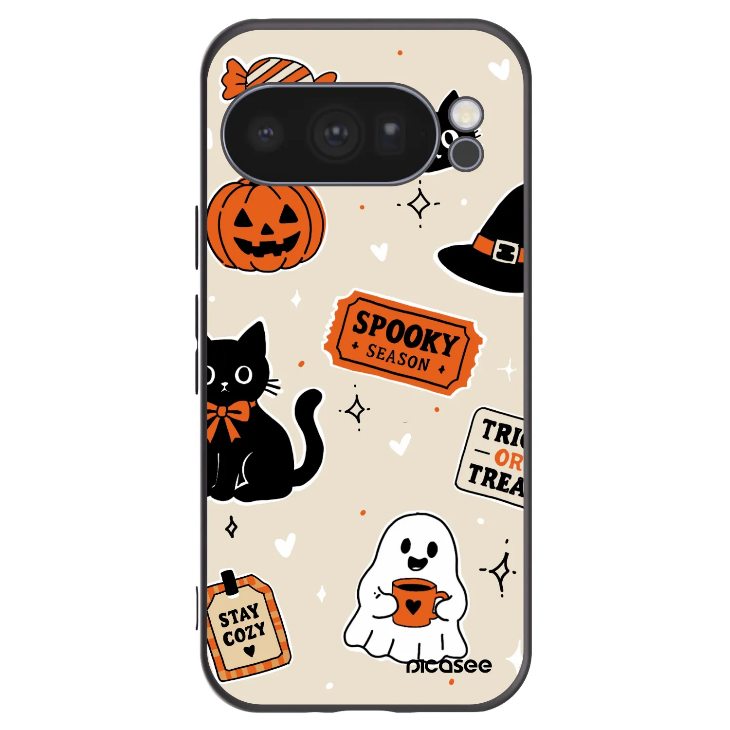 Picasee husă neagră din silicon pentru Google Pixel 10 Pro - Halloween stickers