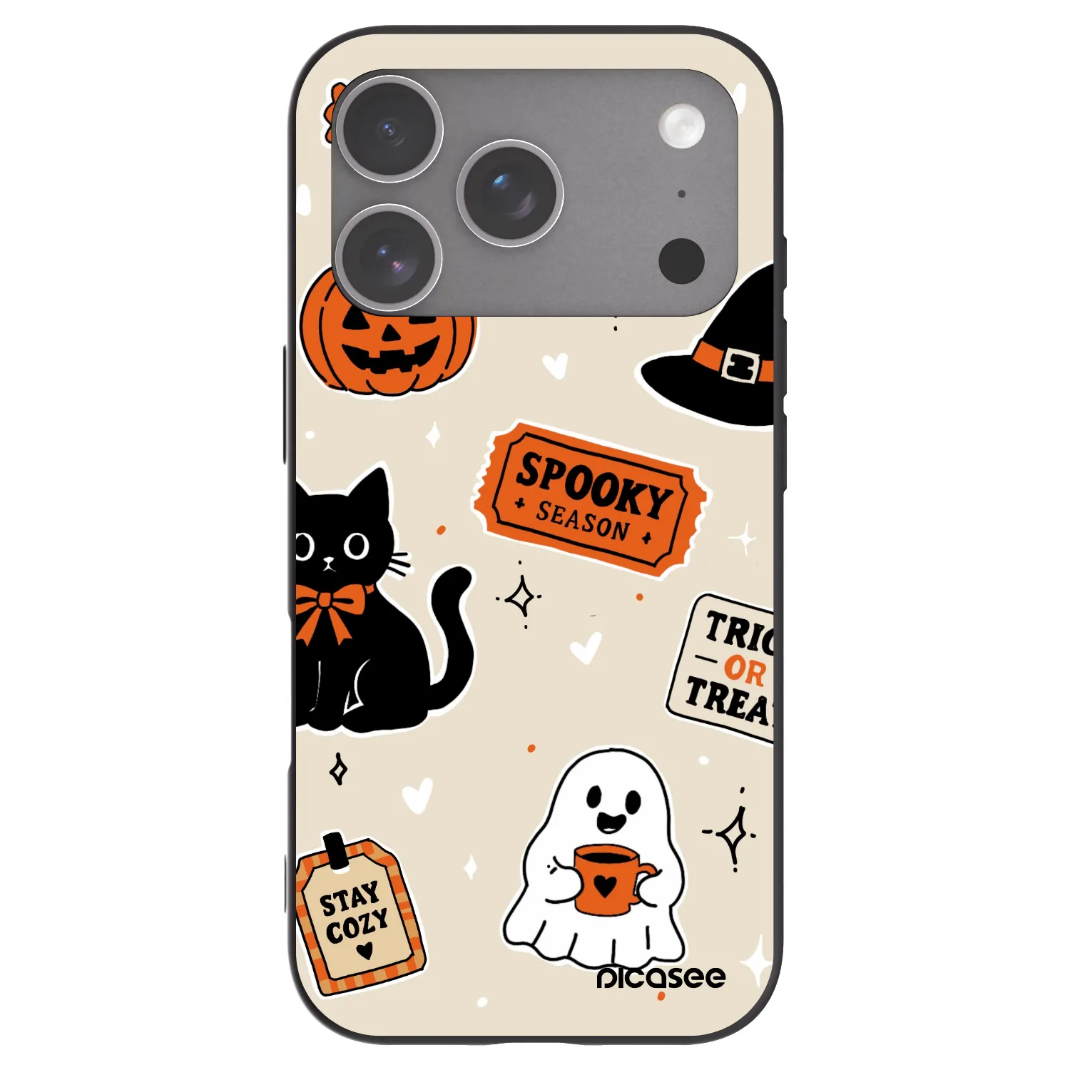Picasee husă neagră din silicon pentru Apple iPhone 18 Pro - Halloween stickers