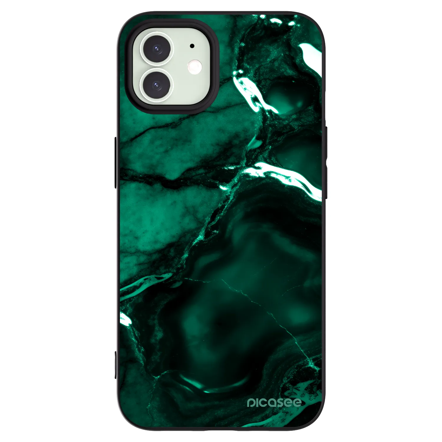Picasee husă neagră din silicon pentru Apple iPhone 12 - Dark emerald