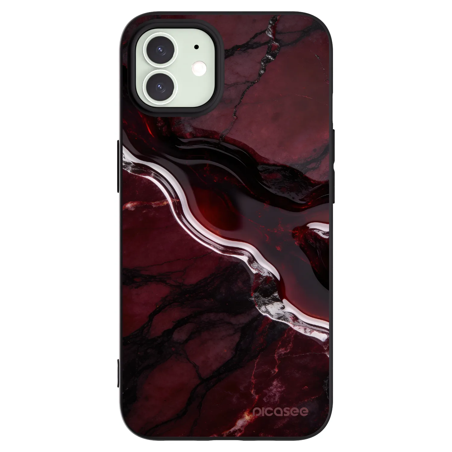 Picasee husă neagră din silicon pentru Apple iPhone 12 - Cherry stone