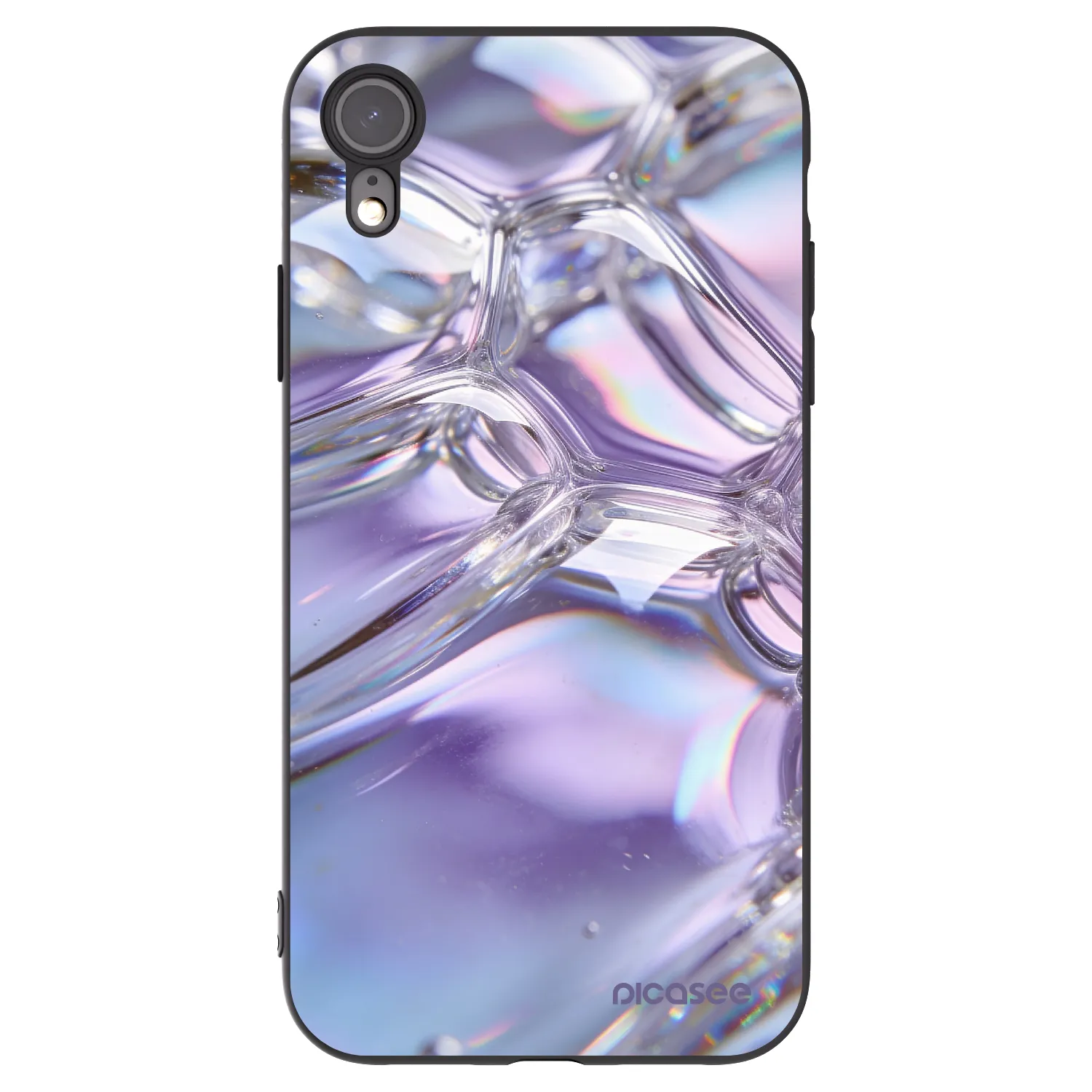 Picasee husă neagră din silicon pentru Apple iPhone XR - Iridescent bubbles
