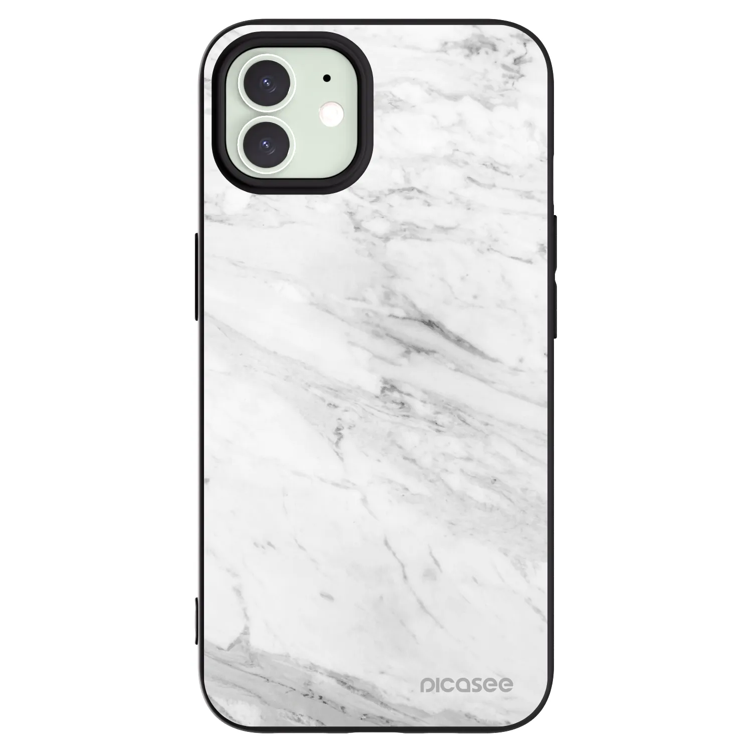 Picasee husă neagră din silicon pentru Apple iPhone 12 - White marble