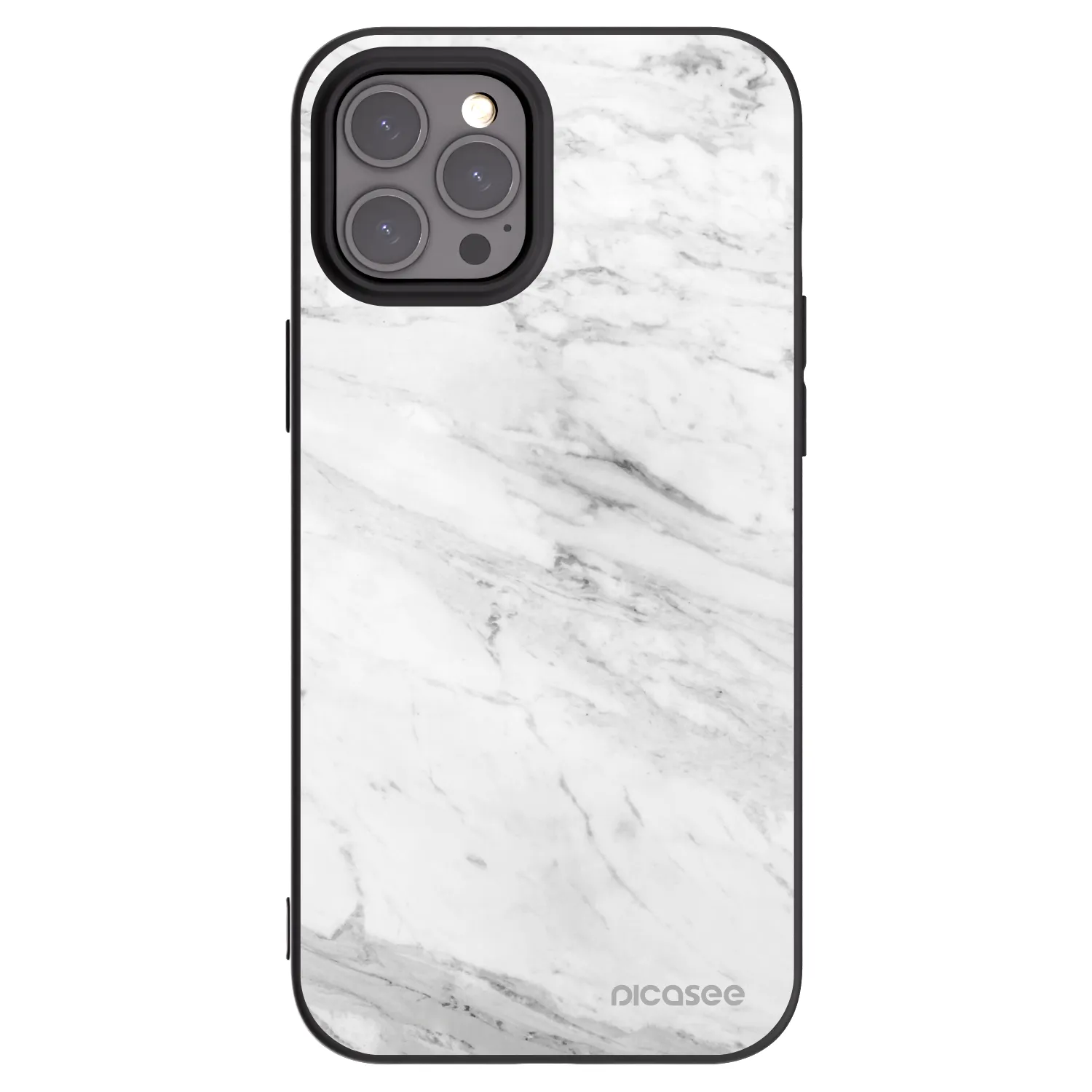 Picasee husă neagră din silicon pentru Apple iPhone 12 Pro Max - White marble