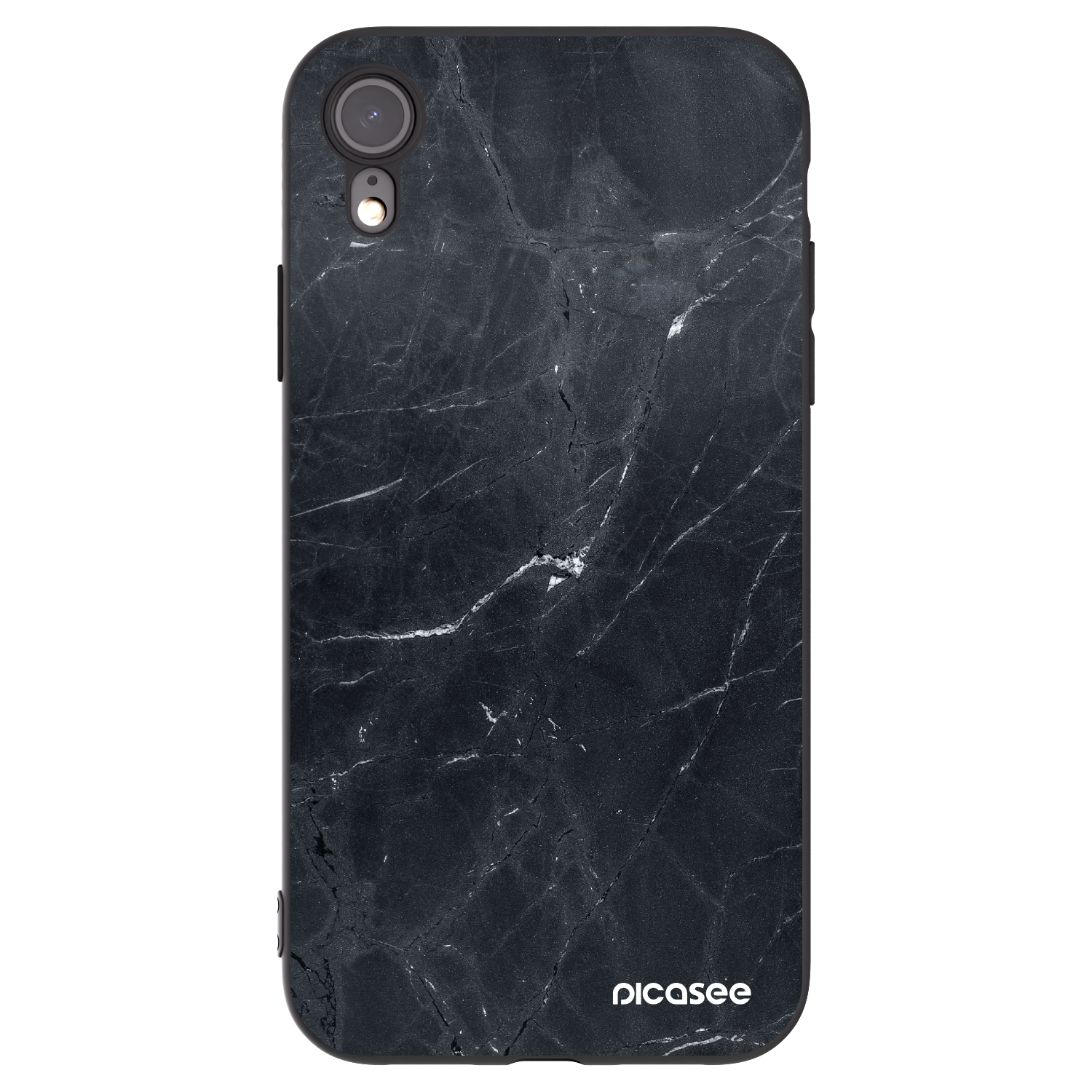 Picasee husă neagră din silicon pentru Apple iPhone XR - Black marble
