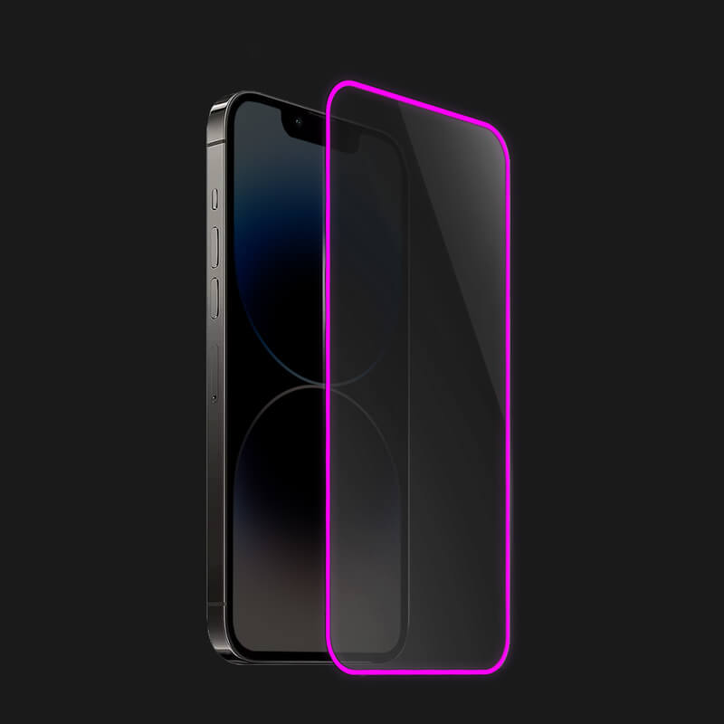 Picasee Sticla întărită de protecție cu ramă care strălucește în întuneric Apple iPhone 12 - Pink