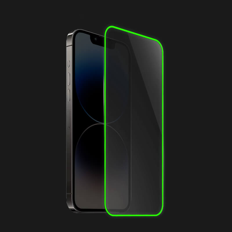 Picasee Sticla întărită de protecție cu ramă care strălucește în întuneric Apple iPhone 12 Pro - Verde