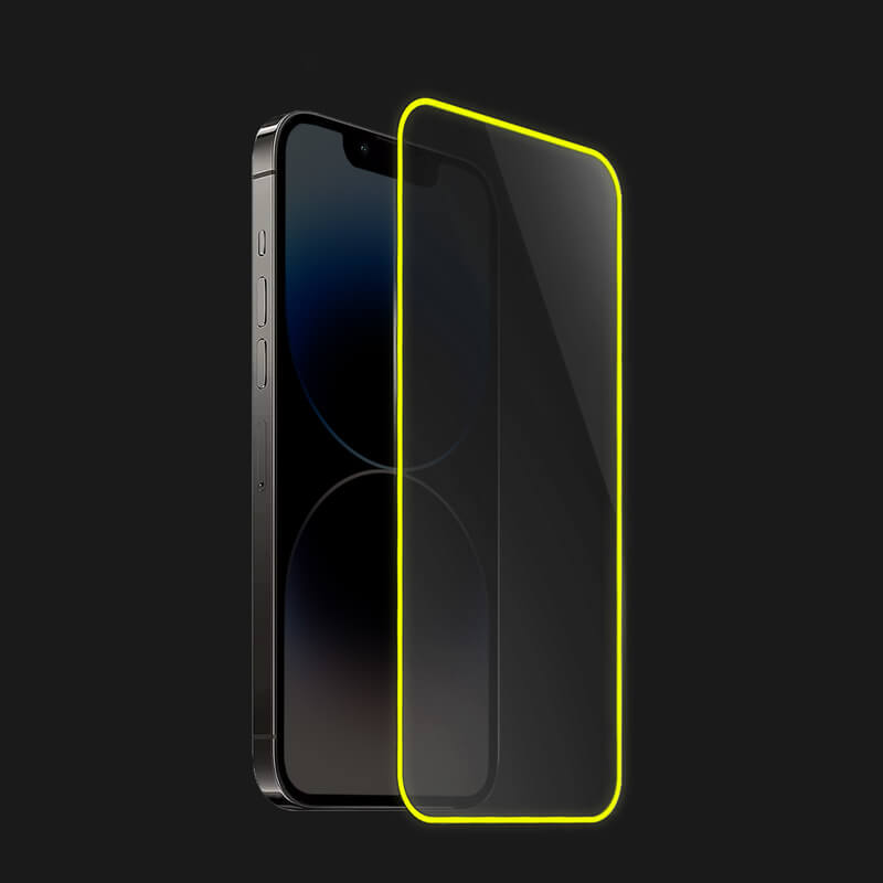 3x Picasee Sticla întărită de protecție cu ramă care strălucește în întuneric Apple iPhone 13 - Galbenă